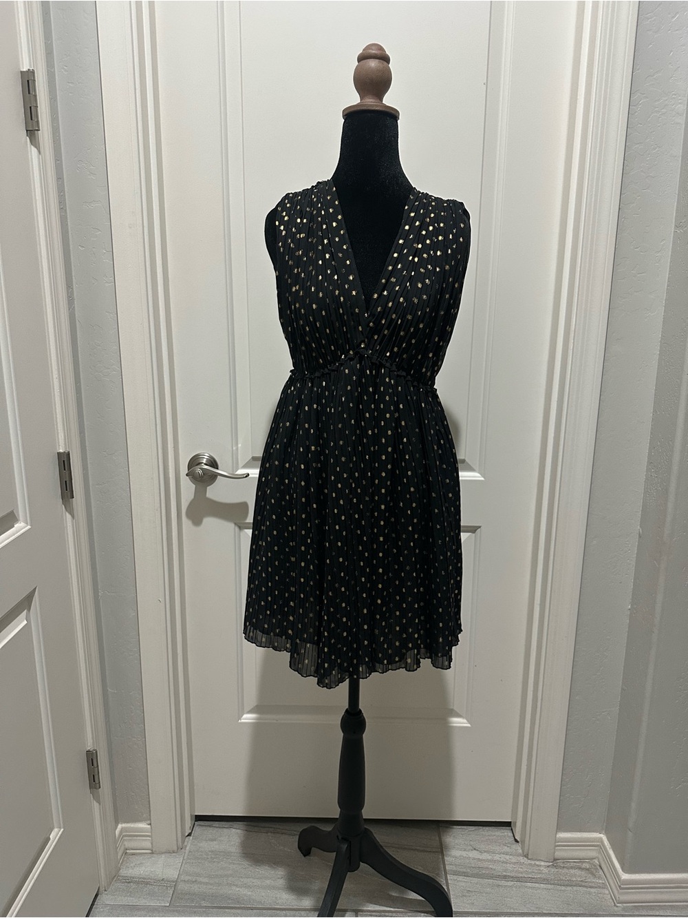 Zara Black Mini Dress with Gold Dot Print